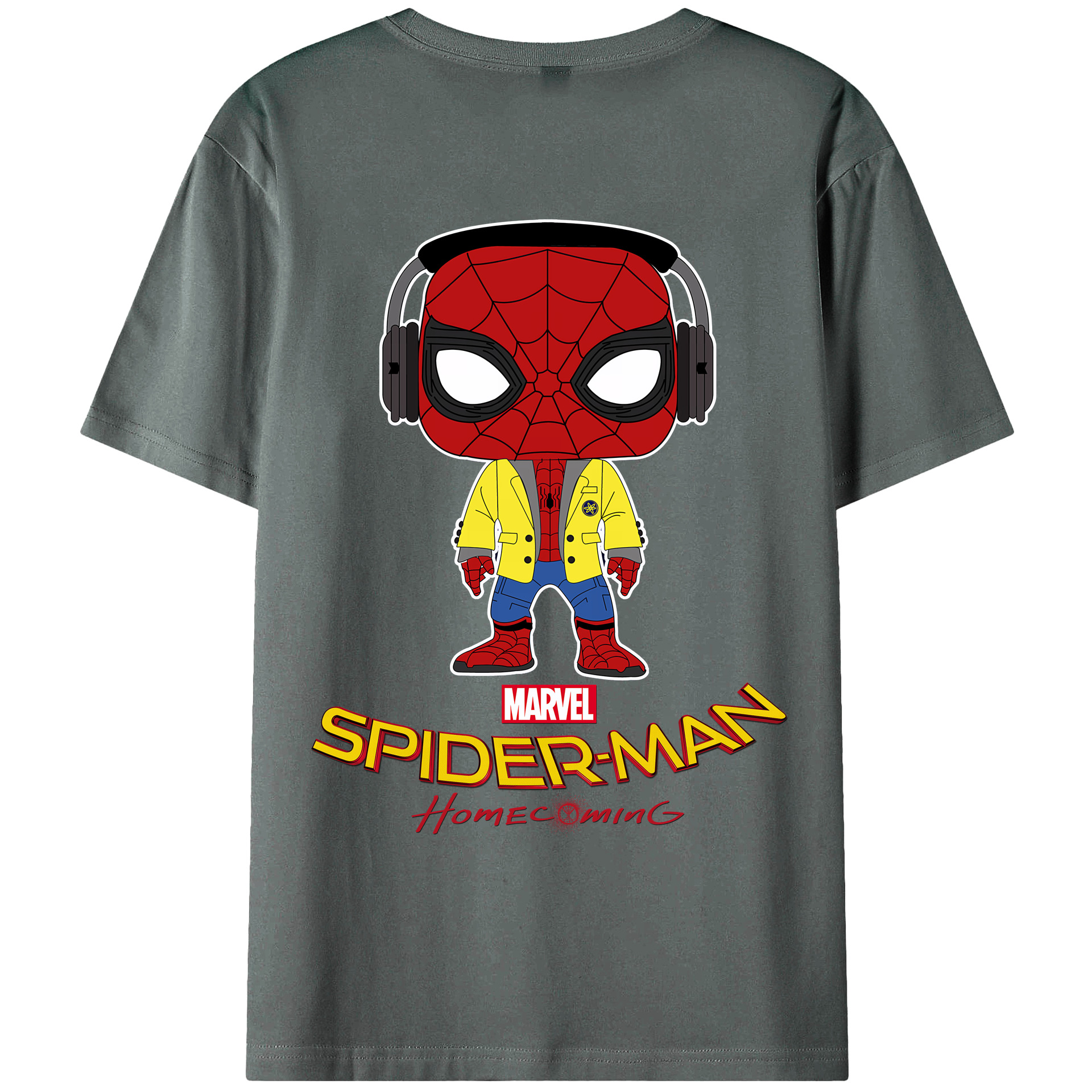 （画像用） Spider Man スパイダーマン 綿100％ メンズ半袖Tシャツ（バックプリント） 通気性